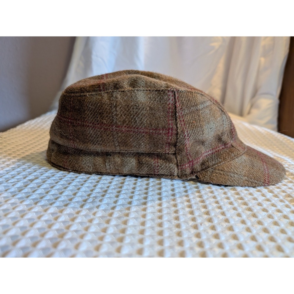 Life Is Good brown Plaid tweed Winter Flat Cap Sherpa Wool Lined News Boy Hat